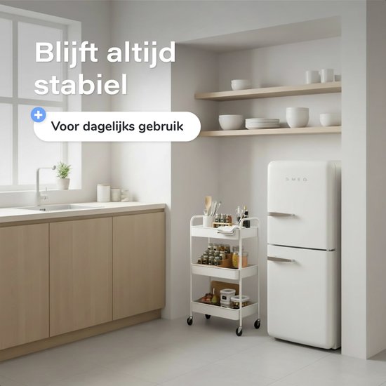 Chariot de cuisine à roulettes - 3 étages - Étagère de cuisine - Chariot de service - Armoire - Chariot - Rangement - Armoires de douche sur pied - Étagère - Blanc - Luft
