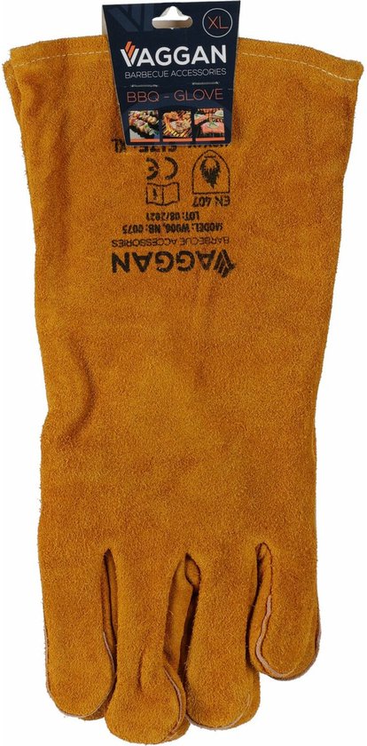 Gants de barbecue Vaggan - cuir - marron camel - résistants à la chaleur jusqu'à 250 degrés