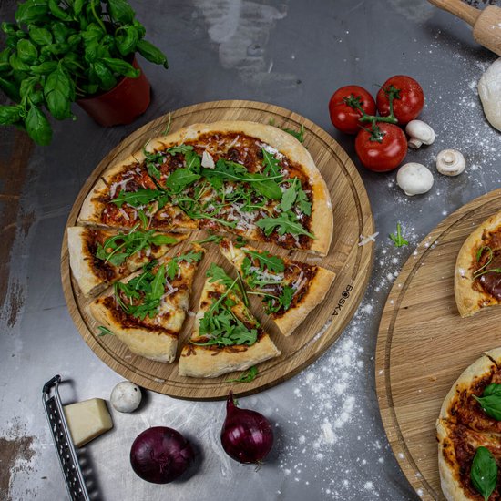Boska Pizza Plank Friends XL - Accessoires barbecue - Bois de chêne - Bac de récupération pratique - Ø 40 cm