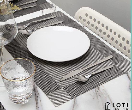 Loti Living Sets de table 4 pièces - Sets de table en plastique - Sets de table en plastique - Sous-verre -30x45cm - Gris métallisé