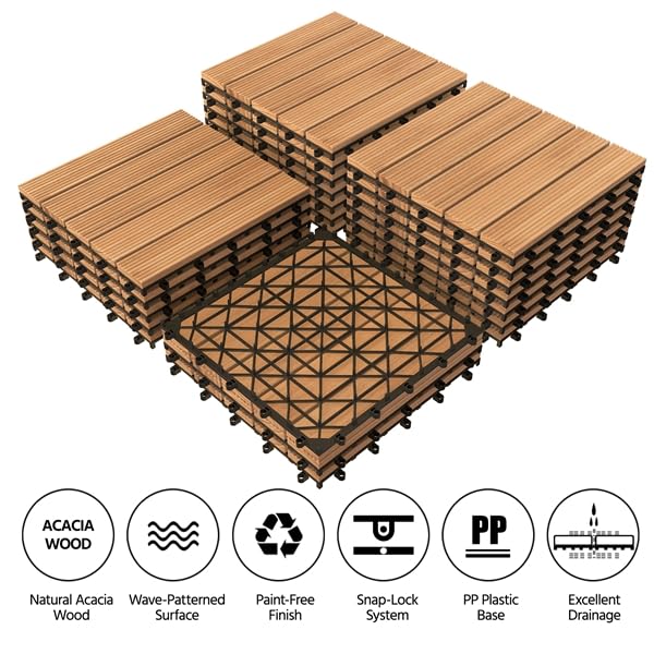 Lot de 27 dalles de terrasse Yaheetech - 30,8 x 30,8 cm - Bois naturel