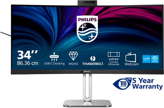 Philips série 6000 34B2U6603CH - Écran incurvé ultra-large - Webcam - Thunderbolt 4 - USB-C 100 W - Smart KVM - 34 pouces