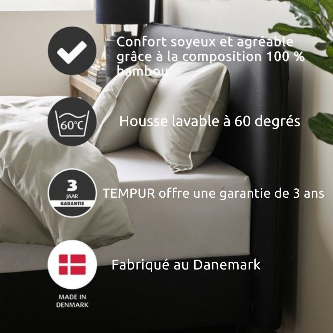 Housse de couette TEMPUR - 200 x 200 cm - Fibres naturelles et bambou - Résistante au repassage et au séchage - Confort soyeux et régulation naturelle de la température - Blanc