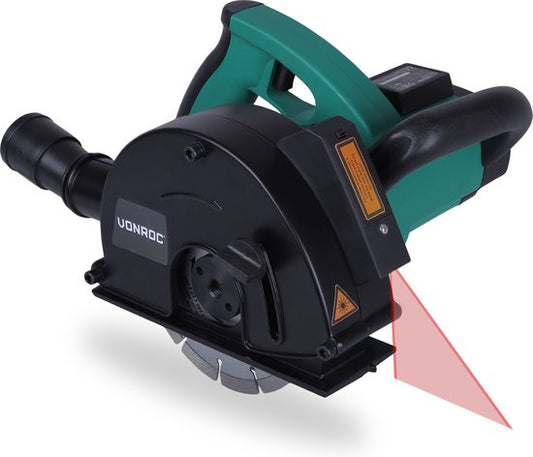 VONROC Wall Router - Trancheuse + laser - 1700W - Ø150MM - Incluant 2 disques diamantés & adaptateur pour aspirateur