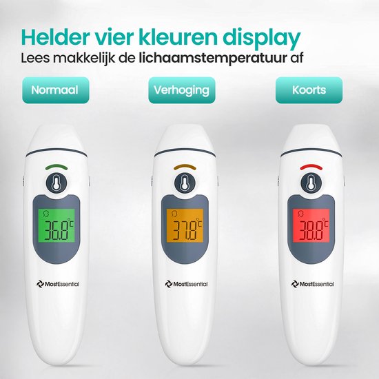 MostEssential Thermomètre digital de fièvre 2-en-1 - Thermomètre auriculaire - Thermomètre frontal et corporel - Thermomètre de fièvre pour adultes, enfants et bébés - Sans contact - IR30