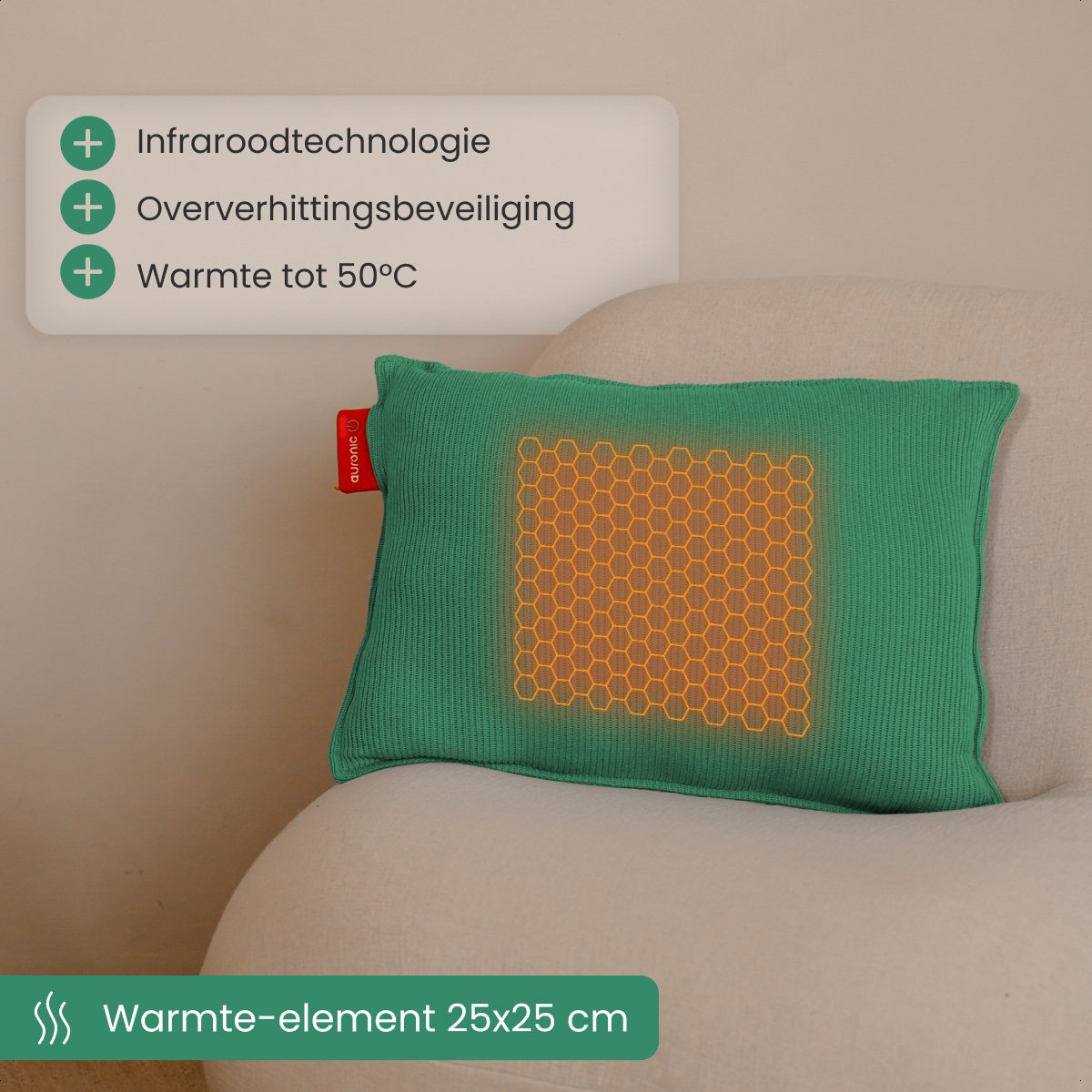 Auronic Heat pad - Tricoté - 45x60 - Sans fil - Rechargeable - Électrique - Infrarouge - Vert pastel