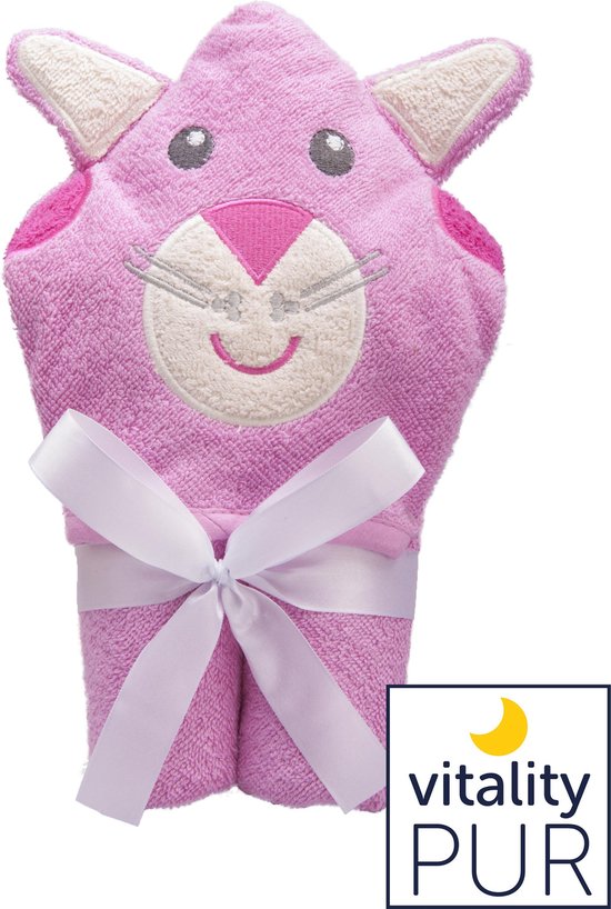 Vitality Pur - Serviette de bain pour bébé - 100% coton - Peignoir Pussycat