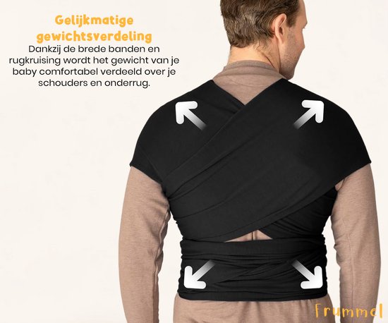 Frummel Baby Carrier Black - Écharpe de portage - Porte-bébé - Écharpe tissée - Bébé 0-36 mois - Nouveau-né