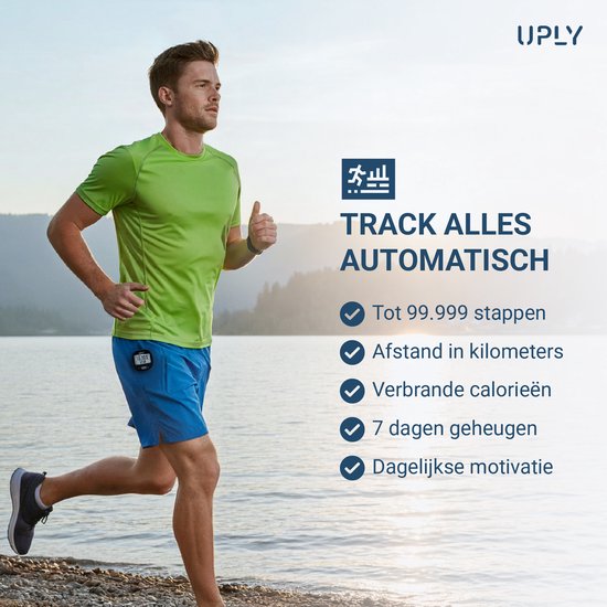 Uply Podomètre avec clip et sangle de transport - Capteur 3D - Podomètre de poche - Pile incluse - Noir
