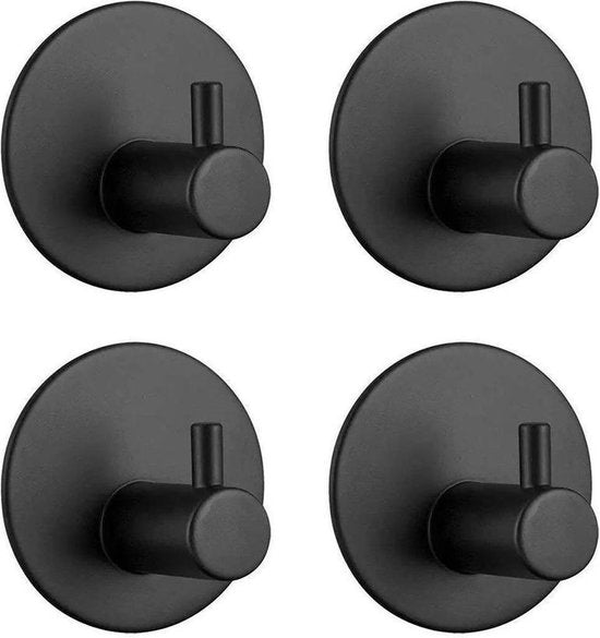 Trendfield Crochets auto-adhésifs - Crochets pour serviettes - 4 crochets ronds auto-adhésifs - Crochets à suspendre - Crochets muraux - Crochets adhésifs pour serviettes - Porte-serviettes - Crochets à suspendre - Noir