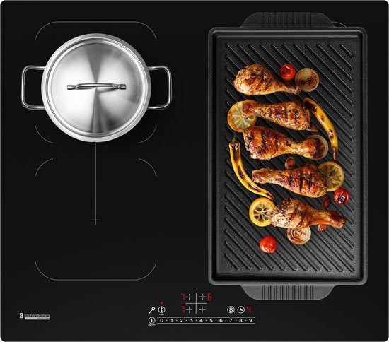 Plaque de cuisson à induction KitchenBrothers -  encastrable - 60 cm - 4 zones - 2x Flexzone - 1 et 2 phases - Jusqu'à 2400W - Noir