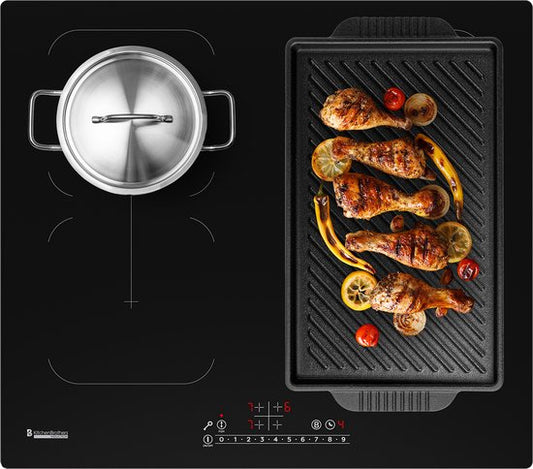 Plaque de cuisson à induction KitchenBrothers -  encastrable - 60 cm - 4 zones - 2x Flexzone - 1 et 2 phases - Jusqu'à 2400W - Noir