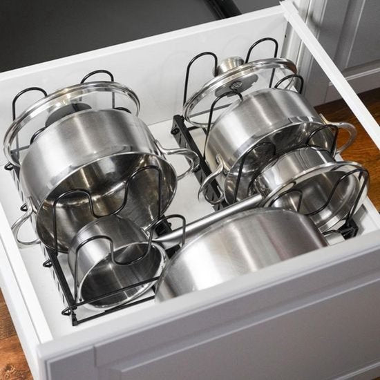 Support à casseroles Nexxt – Fini les piles de casseroles – Réglable et extensible – Organiseur à 7 compartiments