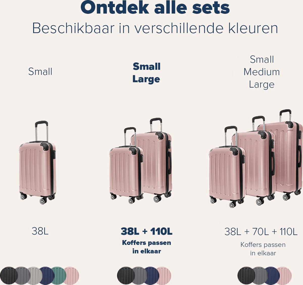 TRVLMORE Set de valises - 2 pièces - 38L (bagage à main) + 110L - Rose Gold
