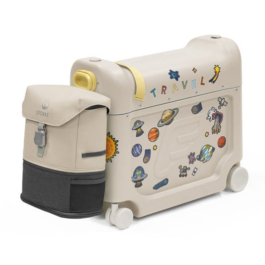 Stokke® JetKids™ Kit de voyage BedBox 46 cm, lot de 2 pièces - Valise à roulettes 4 roues (moonglow white)