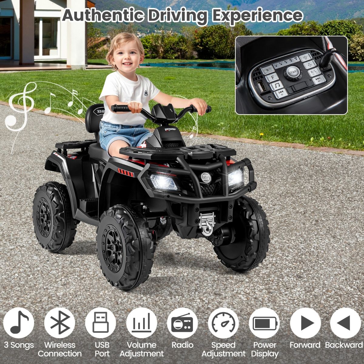 Quad électrique pour enfants Coast - 2 places - 4 moteurs - noir