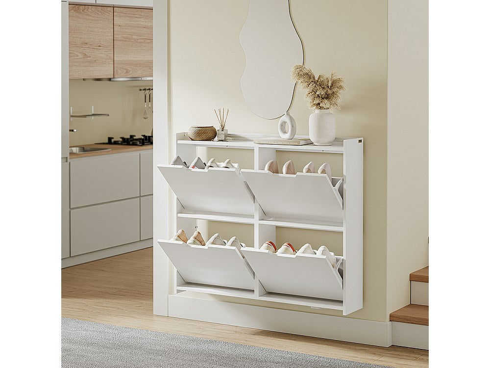 Armoire à chaussures Sobuy à 4 portes battantes - Design compact pour petite entrée - 100 x 19 x 93 cm - Blanc