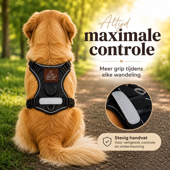 Harnais pour chien By Cee Cee - Harnais anti-traction - Harnais en Y pour chien – Harnais réfléchissant – Noir – Taille XL