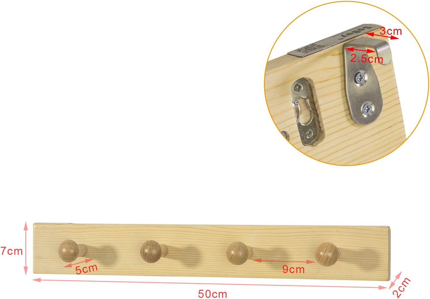 SoBuy FHK10-N Porte-manteau et porte-manteau mural - 50 x 7 x 7 cm - Bois naturel - 4 crochets