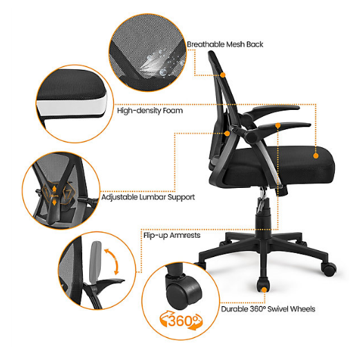 Chaise de bureau Yaheetech - 592506 - Noire - Réglable - Ergonomique