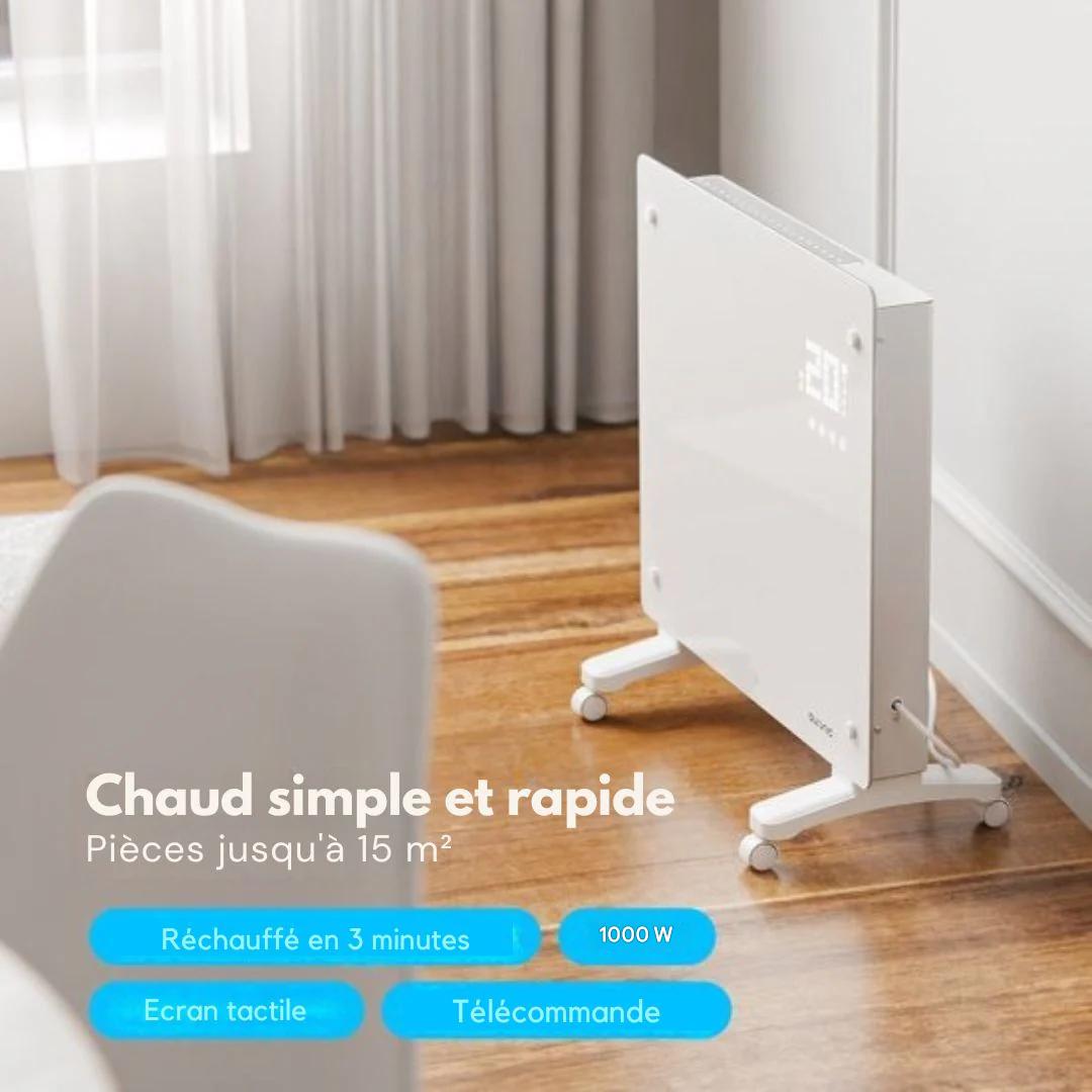 Chauffage électrique Auronic - convecteur avec thermostat et télécommande -  panneau en verre - 1000W - Blanc