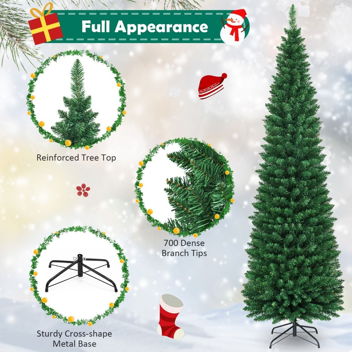 Costway Arbre de Noël Artificiel INCLUANT LES CONES DE PIN - Avec Support Métallique - 180 cm