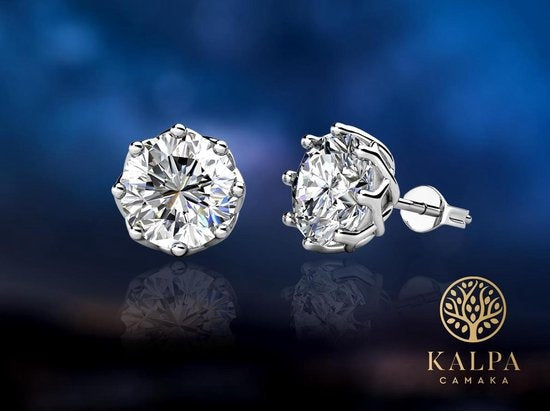 Yolora Boucles d'oreilles pour femmes - Cristaux ronds Kalpa Camaka - Argent - Plaqué or blanc 18K - Boucles d'oreilles pour femmes - Clous d'oreilles - Bijoux - Boîte cadeau de luxe - Boîte cadeau - Boîte cadeau - Bel emballage cadeau - Cadeau de fête de