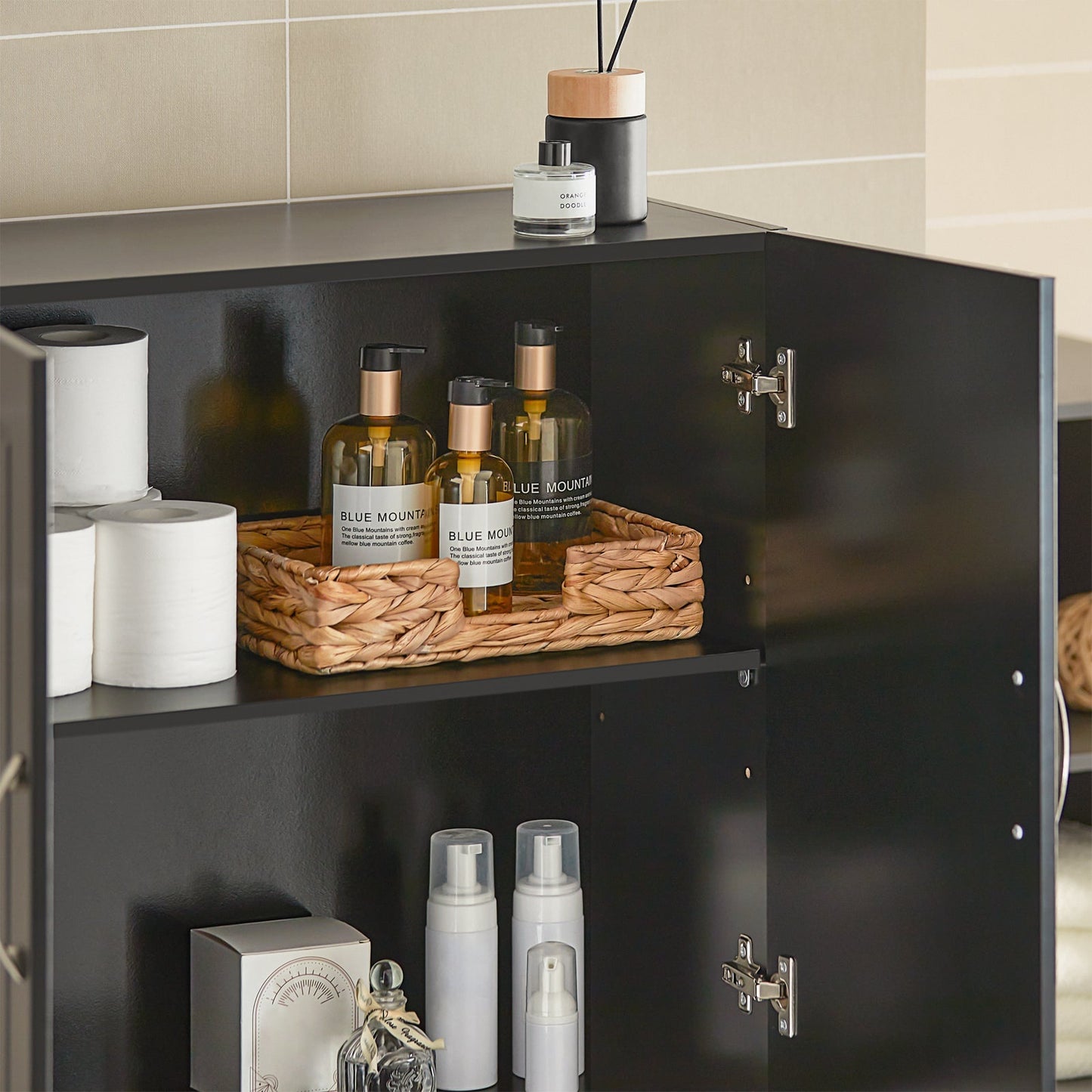 SoBuy Armoire murale 2 portes - 60x30x60 cm - Noir - Etagère réglable
