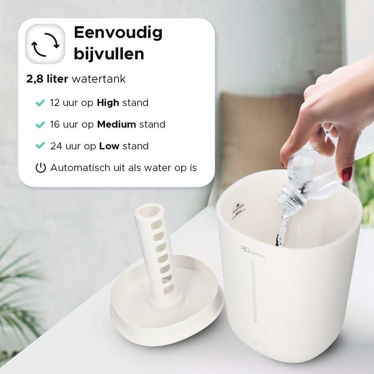 Qumax Humidificateur avec Aromathérapie - Humidificateur - Nébulisateur - Différents niveaux - Design silencieux - 2.8L