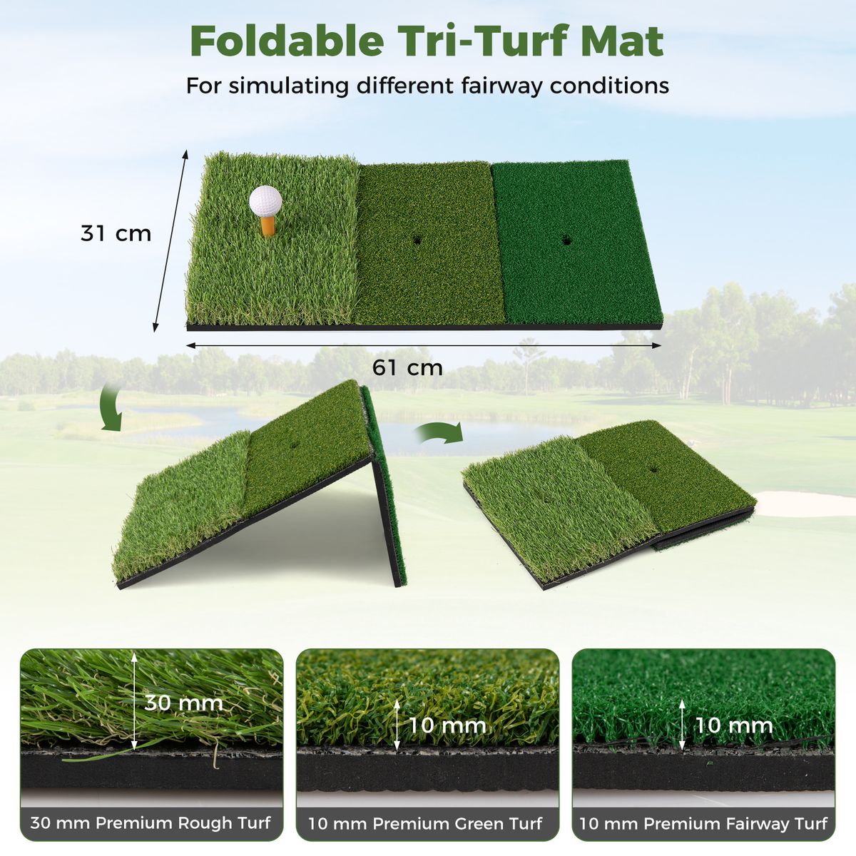 Filet d'entraînement de golf Coast avec tapis de départ - sac de transport et support de frappe inclus - utilisable à l'intérieur comme à l'extérieur - noir