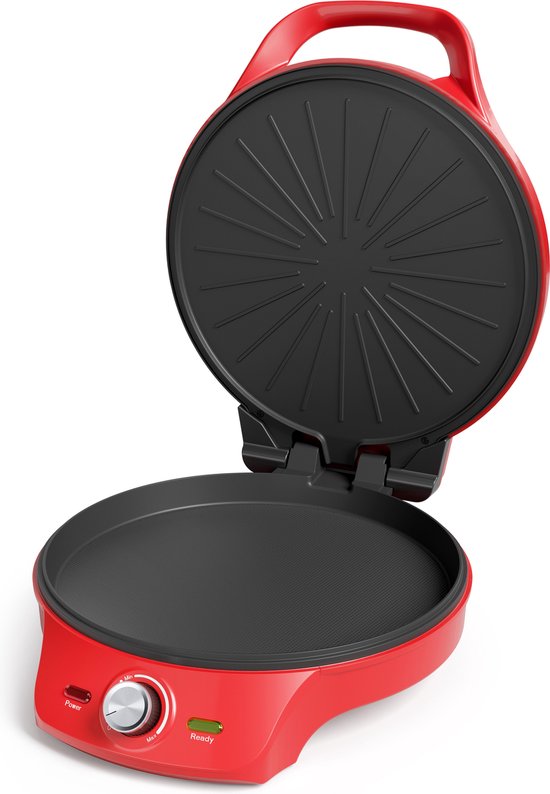 Princess Pizza Maker 115007 - Four à pizza - Thermostat réglable jusqu'à 220 °C - Rouge - Ø 30 cm - Peut également servir de grill de table - Pour les pizzas fraîches et surgelées