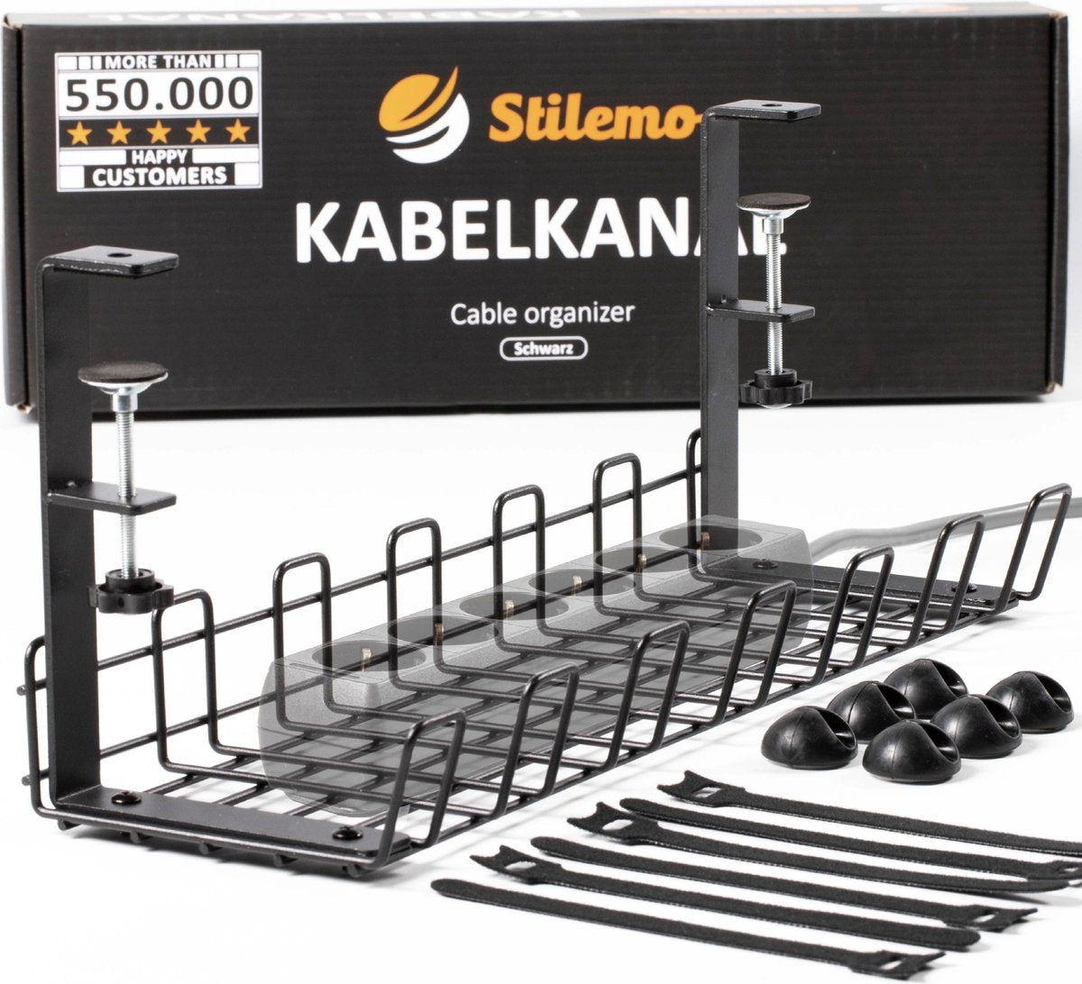 Support de câbles Stilemo 38 CM  - Organisateur de câbles - 10 KG de capacité de charge - Noir