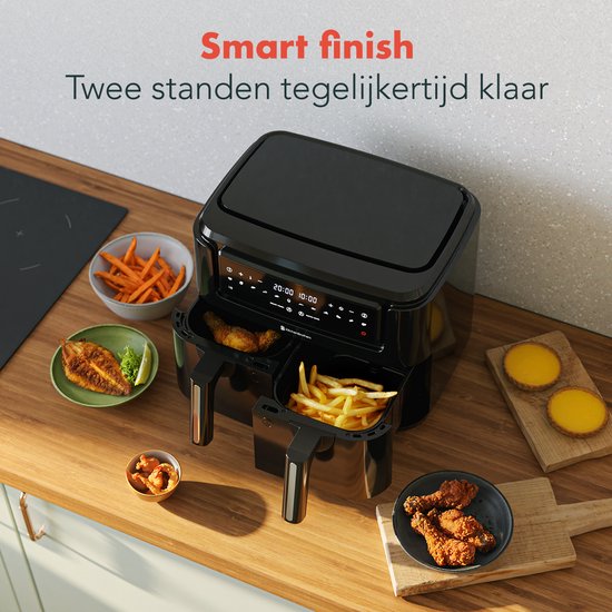 Airfryer XXL Double Zone - KitchenBrothers - 9L - 2400W - Friteuse à air chaud - 50ºC à 200ºC - 10 programmes de cuisson - Noir