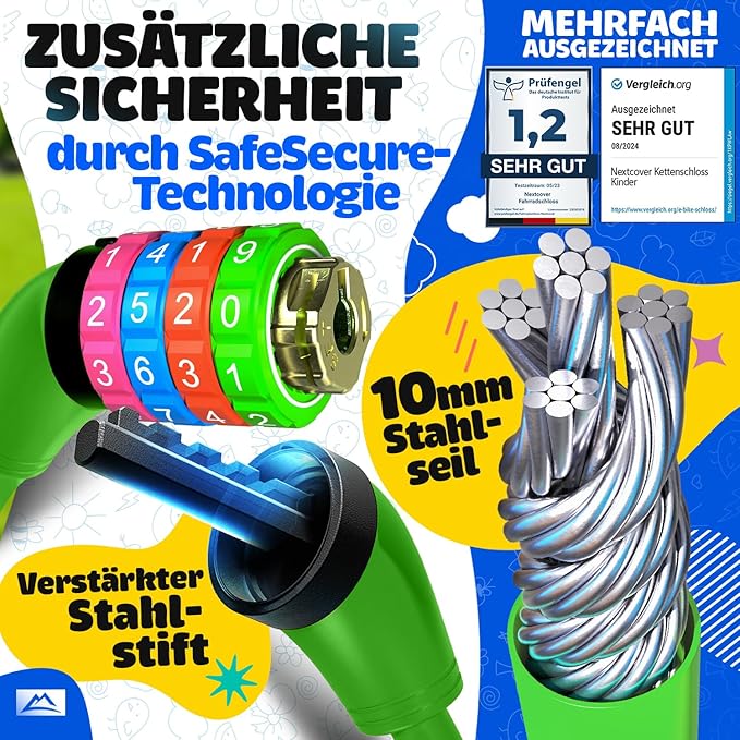NEXTCOVER® Cadenas pour vélo d'enfant - Code à 4 chiffres - Cadenas pour scooter Extra robuste et sécurisé - Vert
