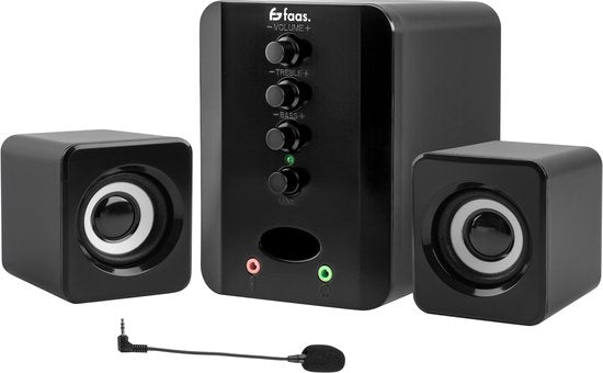 Faas - Haut-parleurs PC 2.1 - Bluetooth 5.0 - Microphone intégré - Connexion USB-C et USB-A - Ensemble d'enceintes stéréo - Noir