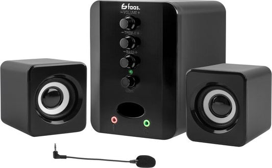 Faas - Haut-parleurs PC 2.1 - Bluetooth 5.0 - Microphone intégré - Connexion USB-C et USB-A - Ensemble d'enceintes stéréo - Noir
