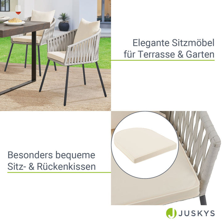 Juskys Lot de 2 chaises de jardin - rotin - coussins inclus - 58 x 58 x 80 cm - gris clair