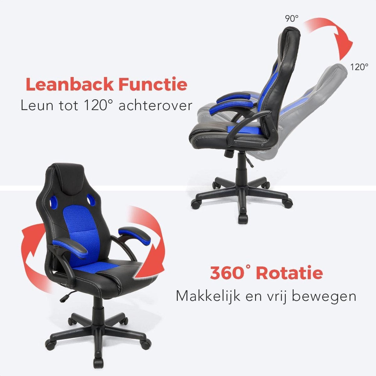 LifeGoods Chaise de jeu - Réglable - Chaise de jeu - Cuir synthétique - Bleu/Noir