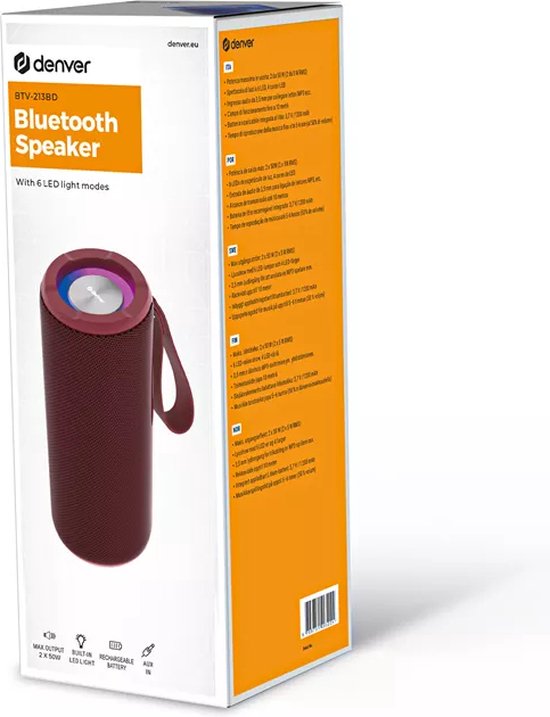 Denver Enceinte Bluetooth sans fil - Effets de lumière - Boîte à musique - Appairage TWS - BTV213BD