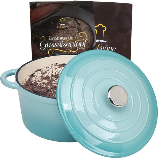 Chefarone Poêle en fonte - Casserole - Couvercle inclus - Convient à toutes les sources de chaleur - Émaillée - Bleu
