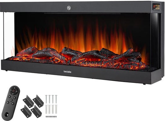 tectake® Wall Fireplace - Cheminée électrique - Atmosphere Fireplace - 900W & 1800W - contrôlé par télécommande ou application - avec thermostat - Poêle - avec chauffage - cheminées - avec effets de bois et de lueur - flammes 3D - minuterie - 9 options de