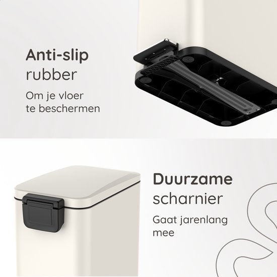 Deleca Poubelle Prestige - 50 Litres - Etroite - Acier inoxydable Poubelle / Corbeille à papier / Poubelle à pédale - Avec pédale et fermeture lente - Blanc crème