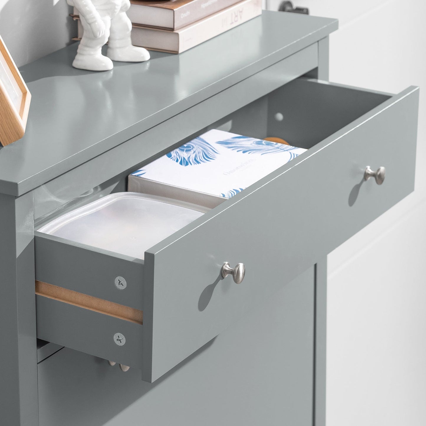 SoBuy - Meuble à chaussures avec 2 abattants et 1 tiroir - 80 x 25 x 108 cm - Gris