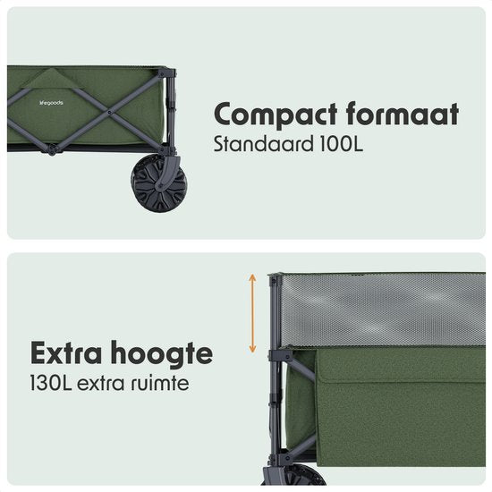 Chariot pliable - LifeGoods - Wagon pliable - 100KG - 230L - avec housse de protection - vert