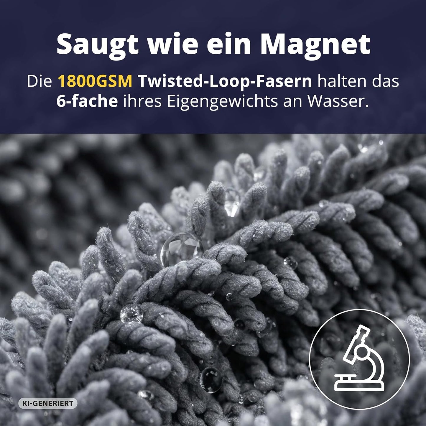 Chiffon de séchage pour voiture Licargo XXL - 80 x 50 cm - Gris - 1 800 g/m² en microfibre