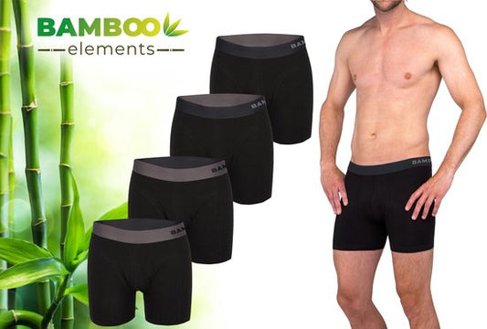 Bamboo Elements - Boxershorts Hommes - Bambou - 4 Pièces - Noir - Sous-vêtements Hommes - Sous-vêtements Hommes - Boxer - Boxershorts Bambou pour Hommes - Taille M