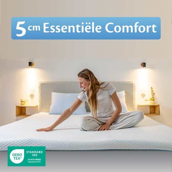 Surmatelas Ella Soft 160 x 200 cm - Surmatelas de 5 cm - Surmatelas en mousse à mémoire de forme - Dureté douce