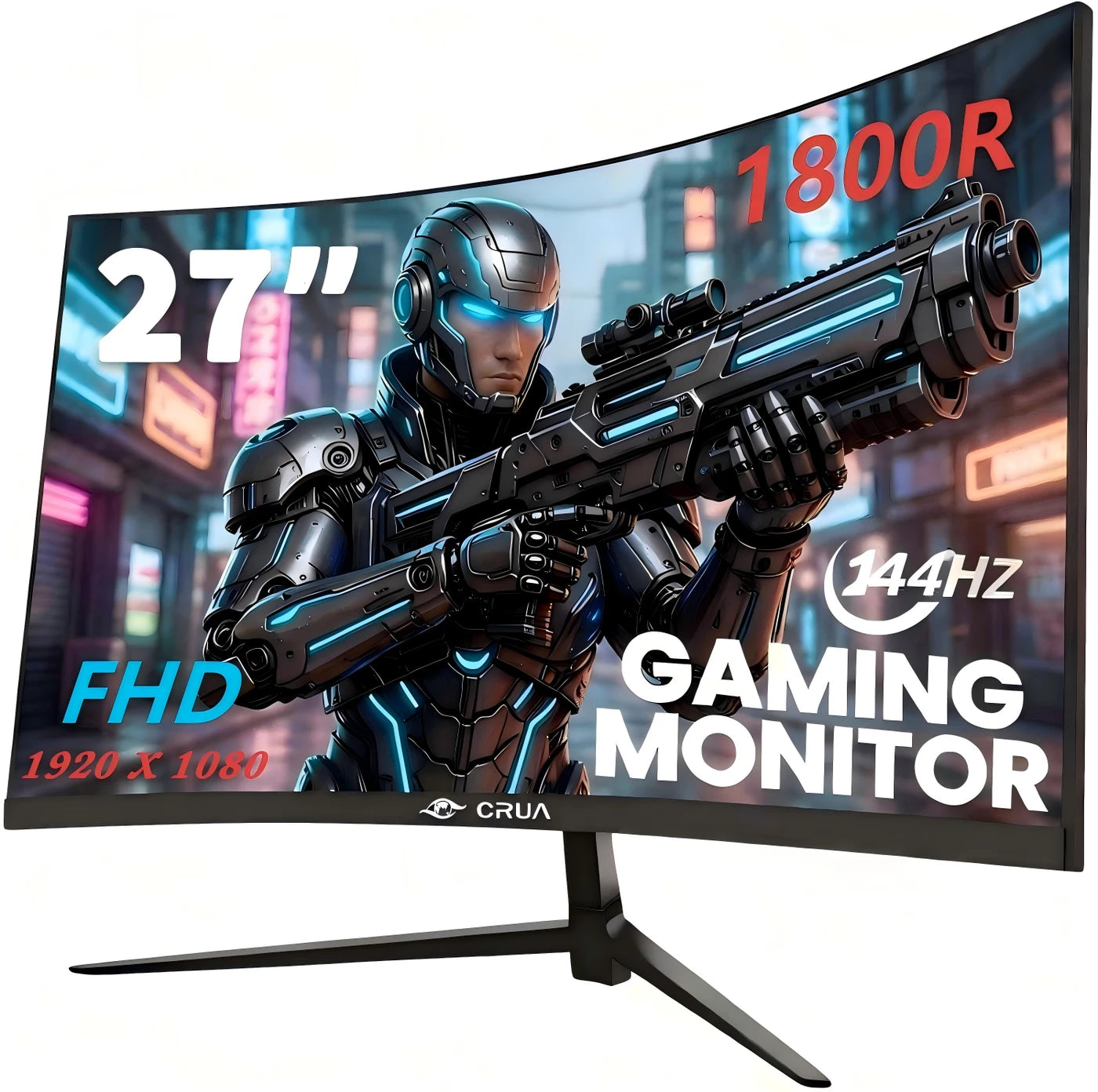 Écran de jeu incurvé Crua 27 pouces - 144 Hz FHD, dalle VA 1800R - AMD FreeSync - Noir