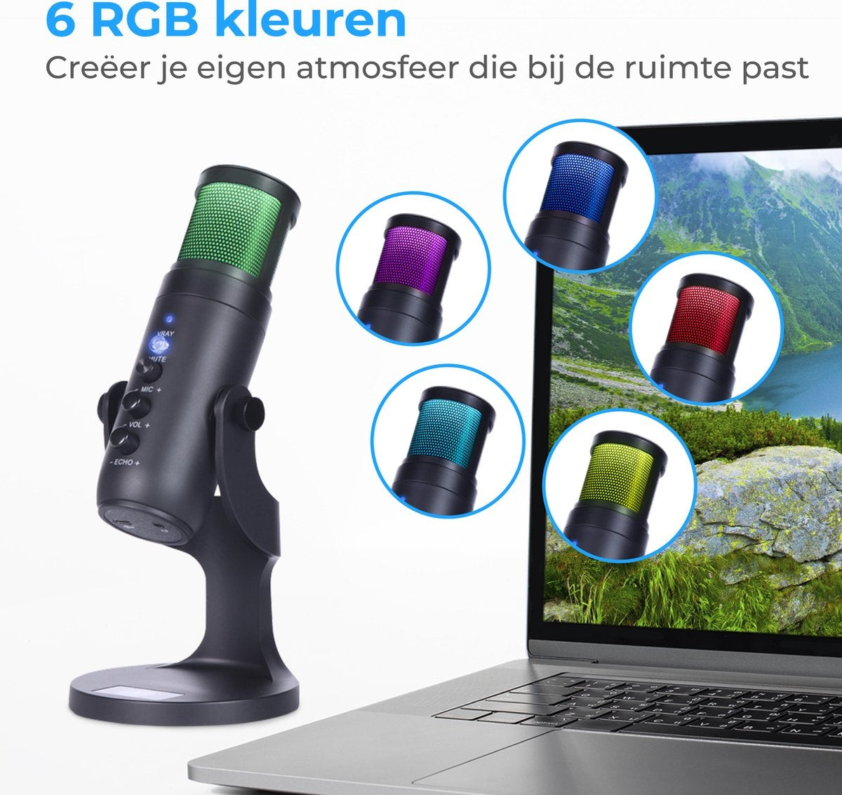 Nuvance - Microphone USB avec support - pour PC et Microphone de jeu - Microphone de streaming - RGB