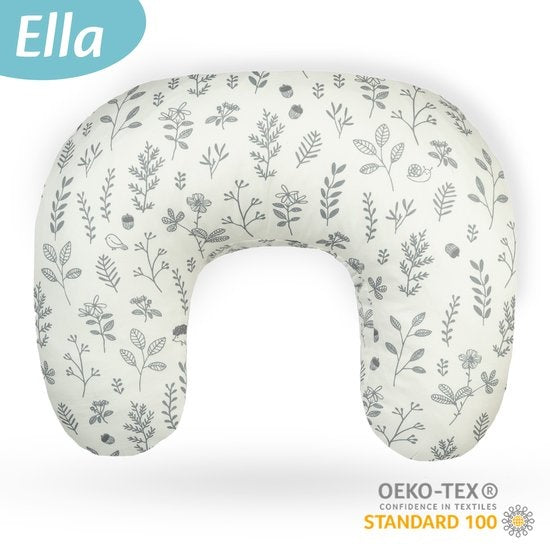 Ella Voedingskussen met hoes van 100% katoen - Zwangerschapskussen - Inclusief afneembare en wasbare hoes - Wit met plantjes